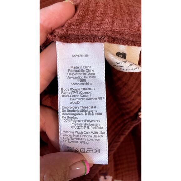 Madewell Amie Floral Embroidered Lightspun Millbrook Puff-Sleeve Peplum Top LG - Picture 6 of 11